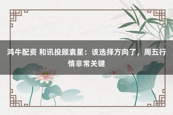 鸿牛配资 和讯投顾袁星：该选择方向了，周五行情非常关键
