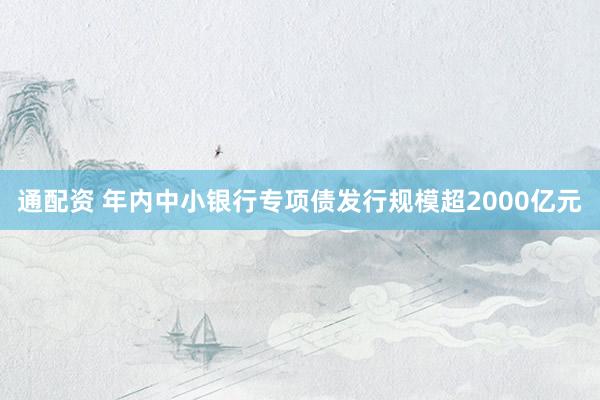 通配资 年内中小银行专项债发行规模超2000亿元
