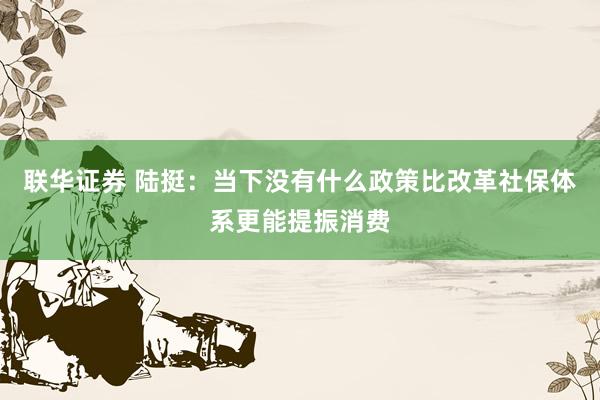联华证券 陆挺：当下没有什么政策比改革社保体系更能提振消费