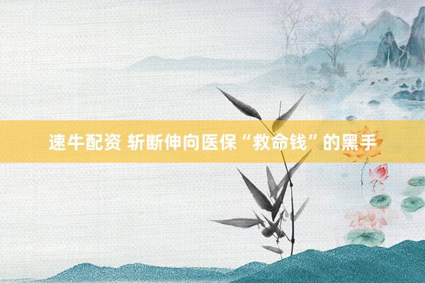 速牛配资 斩断伸向医保“救命钱”的黑手